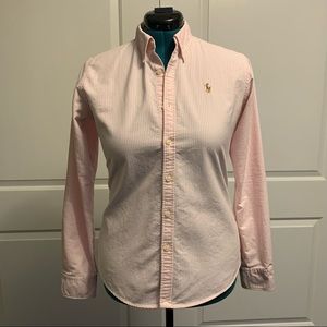 EUC Ralph Lauren Pink and White Stripe Oxford button down shirt